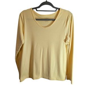 L.L.BEAN YELLOW 3/4 SLEEVE LARGE TEE 100% SUPIMA COTTON JEWEL NECK